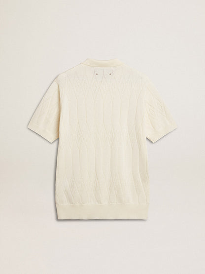 Men's white jacquard knit polo shirt - Golden Goose Men
