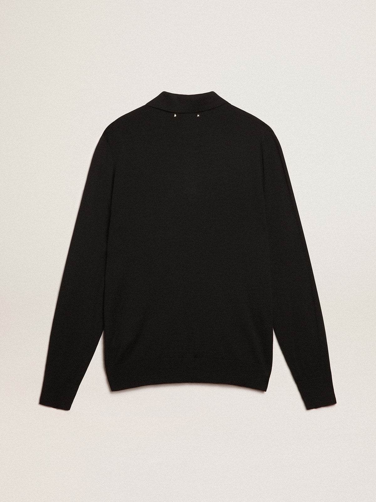 Men’s long-sleeved polo shirt in black merino wool - Golden Goose Men