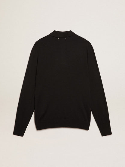Men’s long-sleeved polo shirt in black merino wool - Golden Goose Men