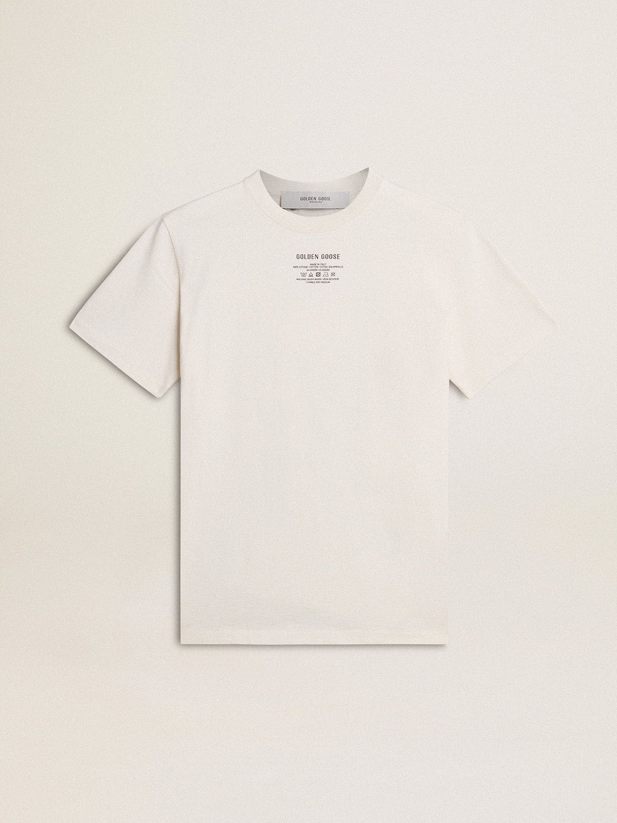 Men's worn-white cotton T-shirt with black lettering - Golden Goose Men
