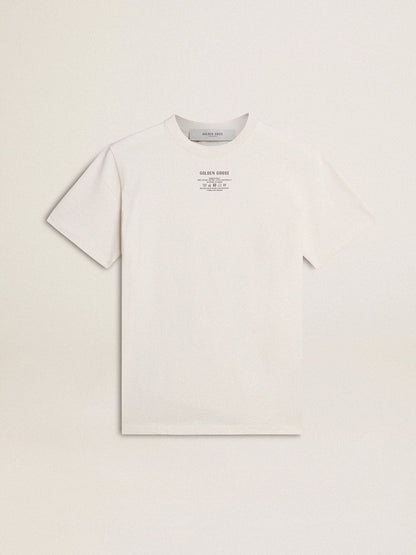Men's worn-white cotton T-shirt with black lettering - Golden Goose Men