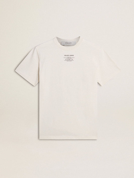 Men's worn-white cotton T-shirt with black lettering - Golden Goose Men