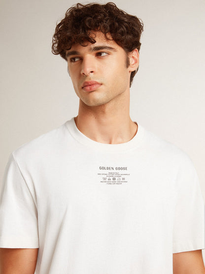Men's worn-white cotton T-shirt with black lettering - Golden Goose Men