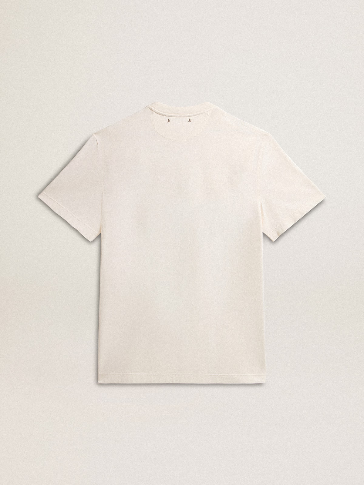 Men's cotton T-shirt in aged white with print on the heart - Golden Goose Men