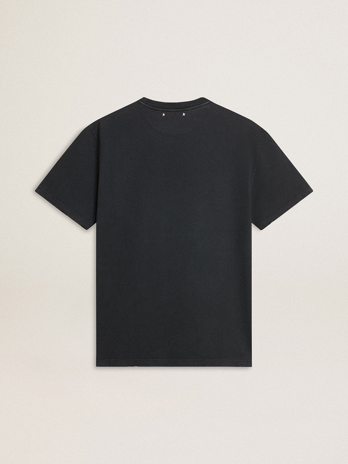Men’s worn-black cotton T-shirt with print on the front - Golden Goose Men