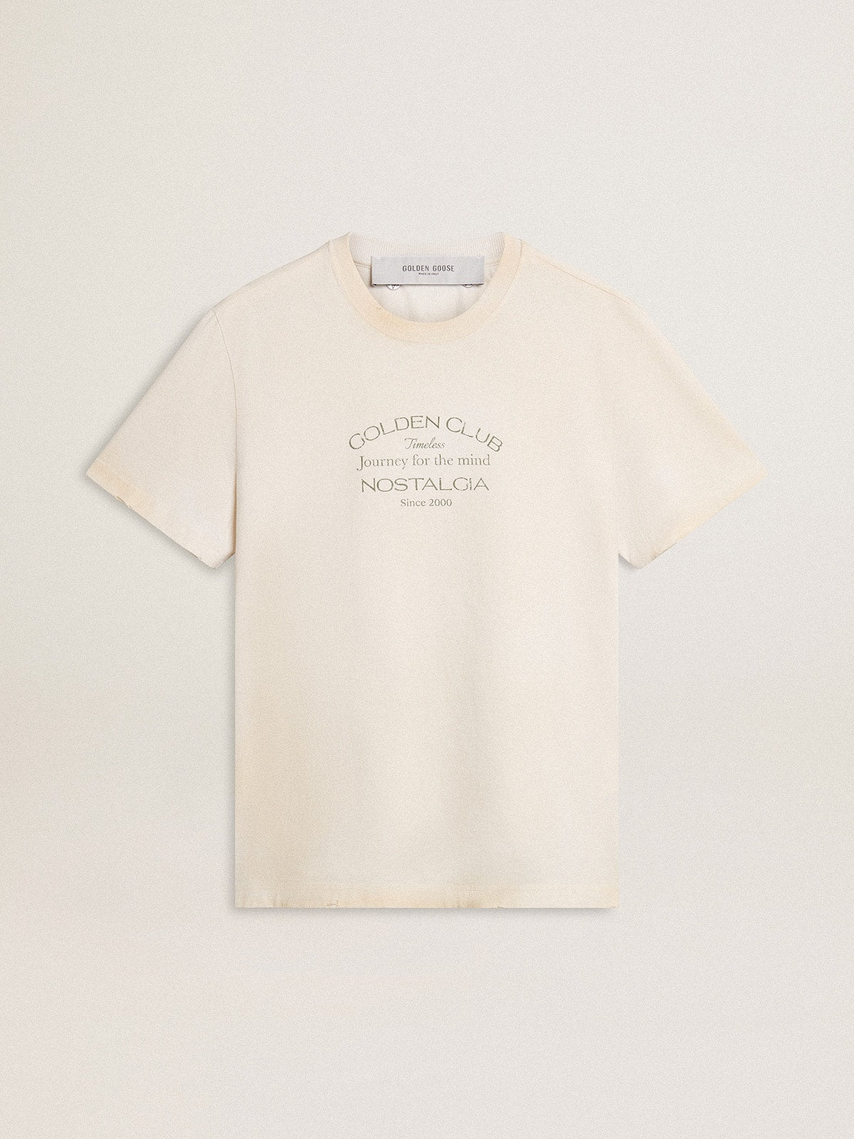 Men's vintage-look white T-shirt with front print - Golden Goose Men