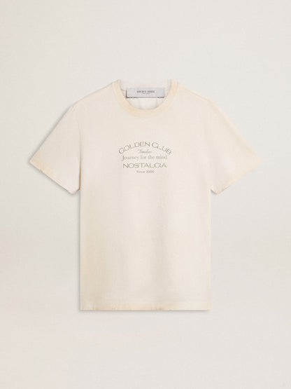Men's vintage-look white T-shirt with front print - Golden Goose Men