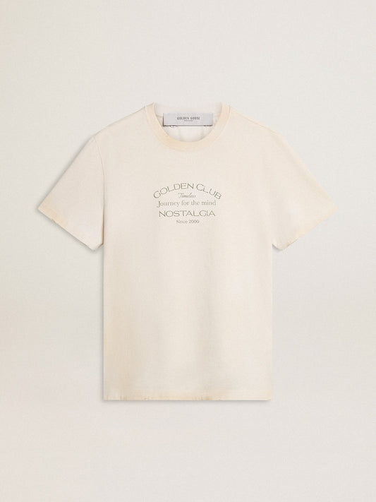 Men's vintage-look white T-shirt with front print - Golden Goose Men