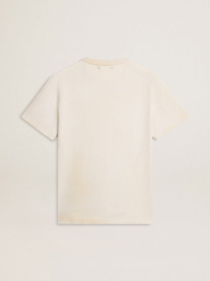 Men's vintage-look white T-shirt with front print - Golden Goose Men