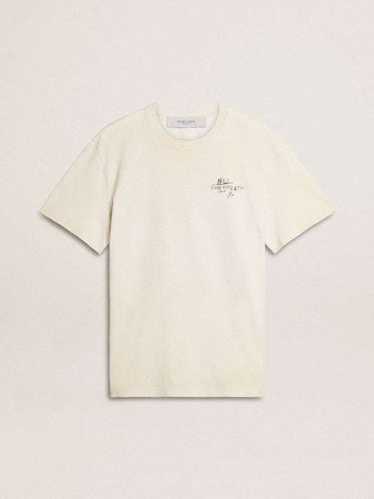 Men's T-shirt with print on the chest and on the back with a lived-in effect - Golden Goose Men