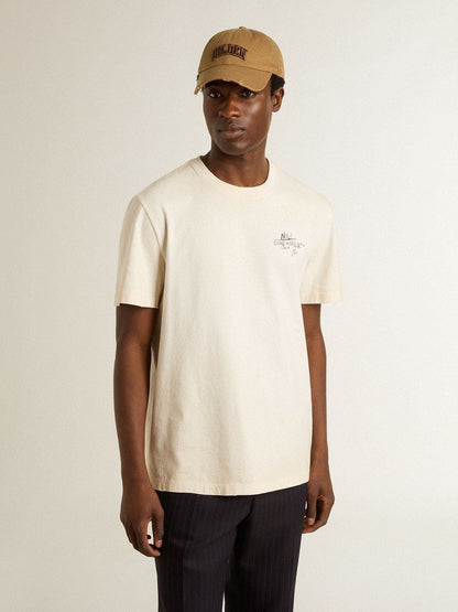 Men's T-shirt with print on the chest and on the back with a lived-in effect - Golden Goose Men