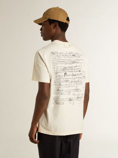 Men's T-shirt with print on the chest and on the back with a lived-in effect - Golden Goose Men