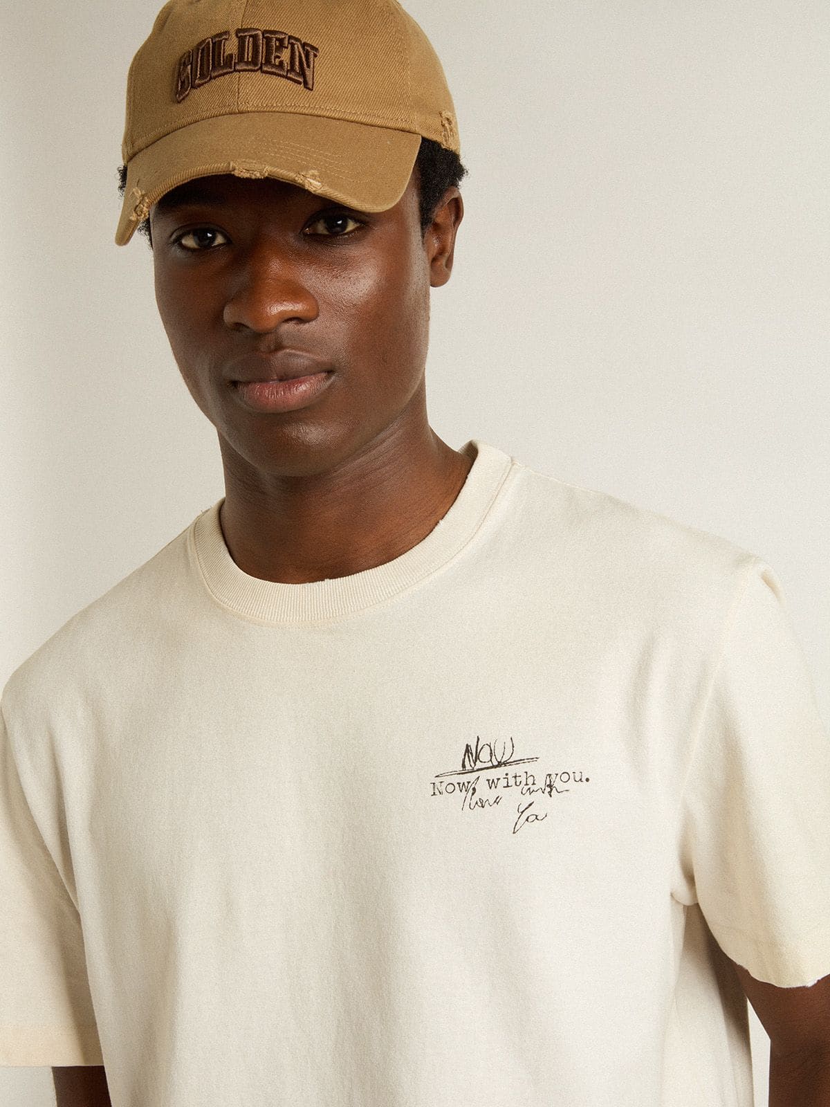 Men's T-shirt with print on the chest and on the back with a lived-in effect - Golden Goose Men