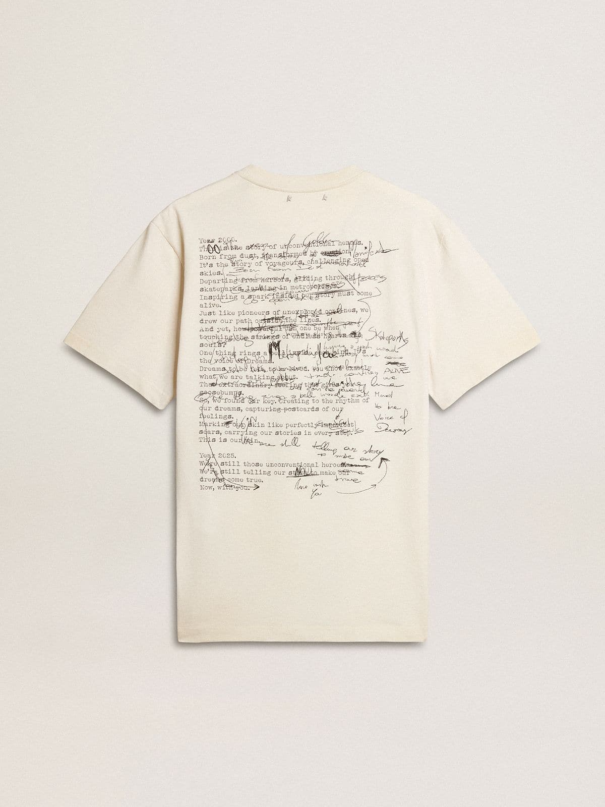 Men's T-shirt with print on the chest and on the back with a lived-in effect - Golden Goose Men