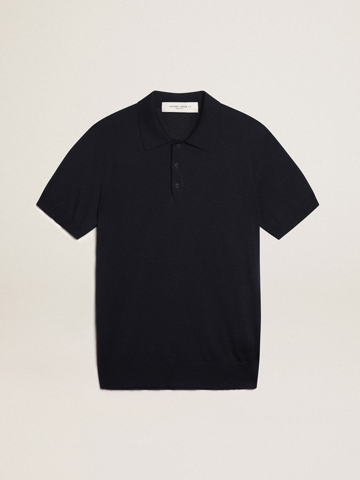 Men’s short-sleeved polo shirt in navy-blue merino wool - Golden Goose Men