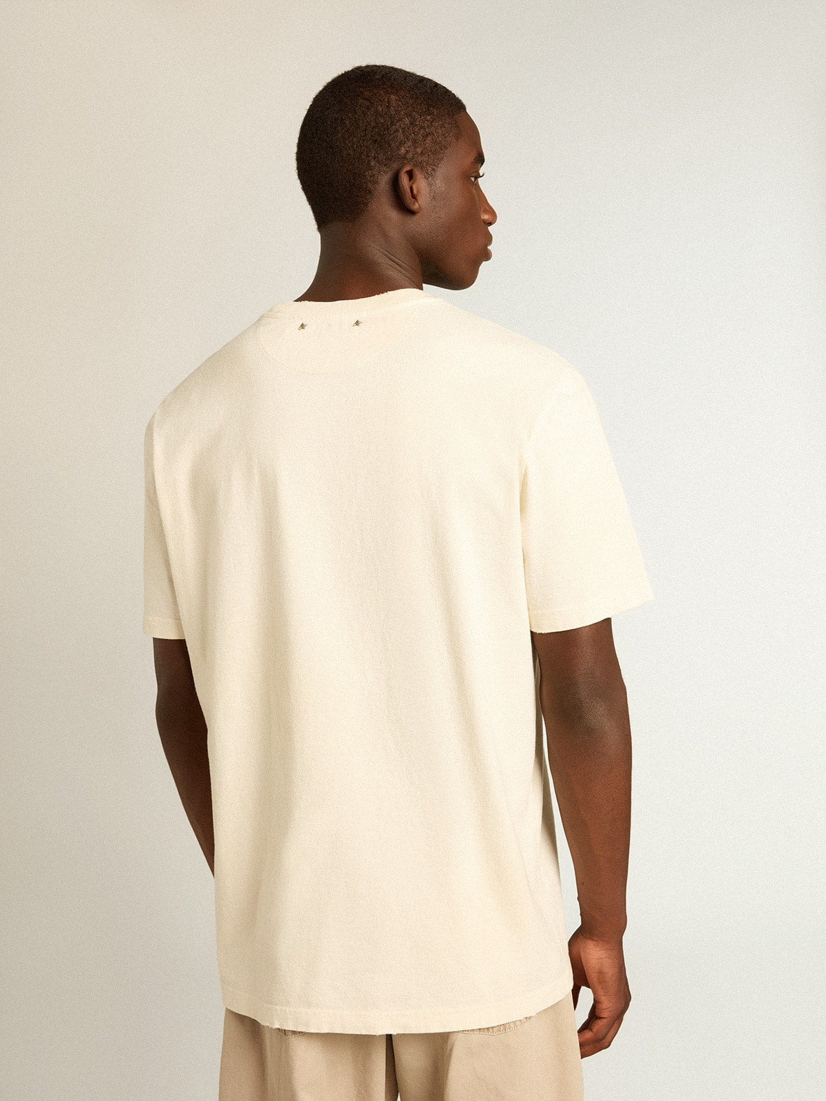 Men’s aged white cotton T-shirt with print on the front - Golden Goose Men