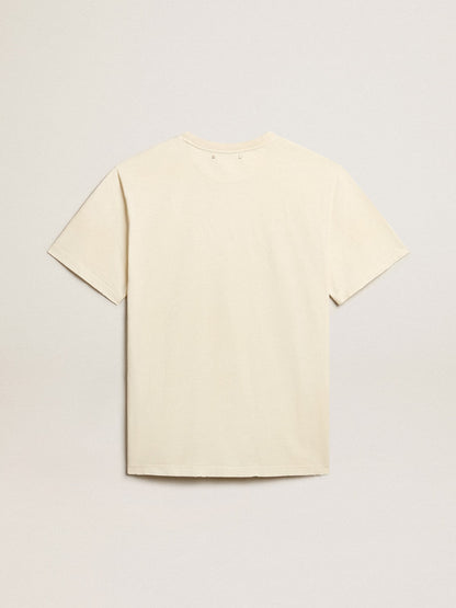 Men’s aged white cotton T-shirt with print on the front - Golden Goose Men