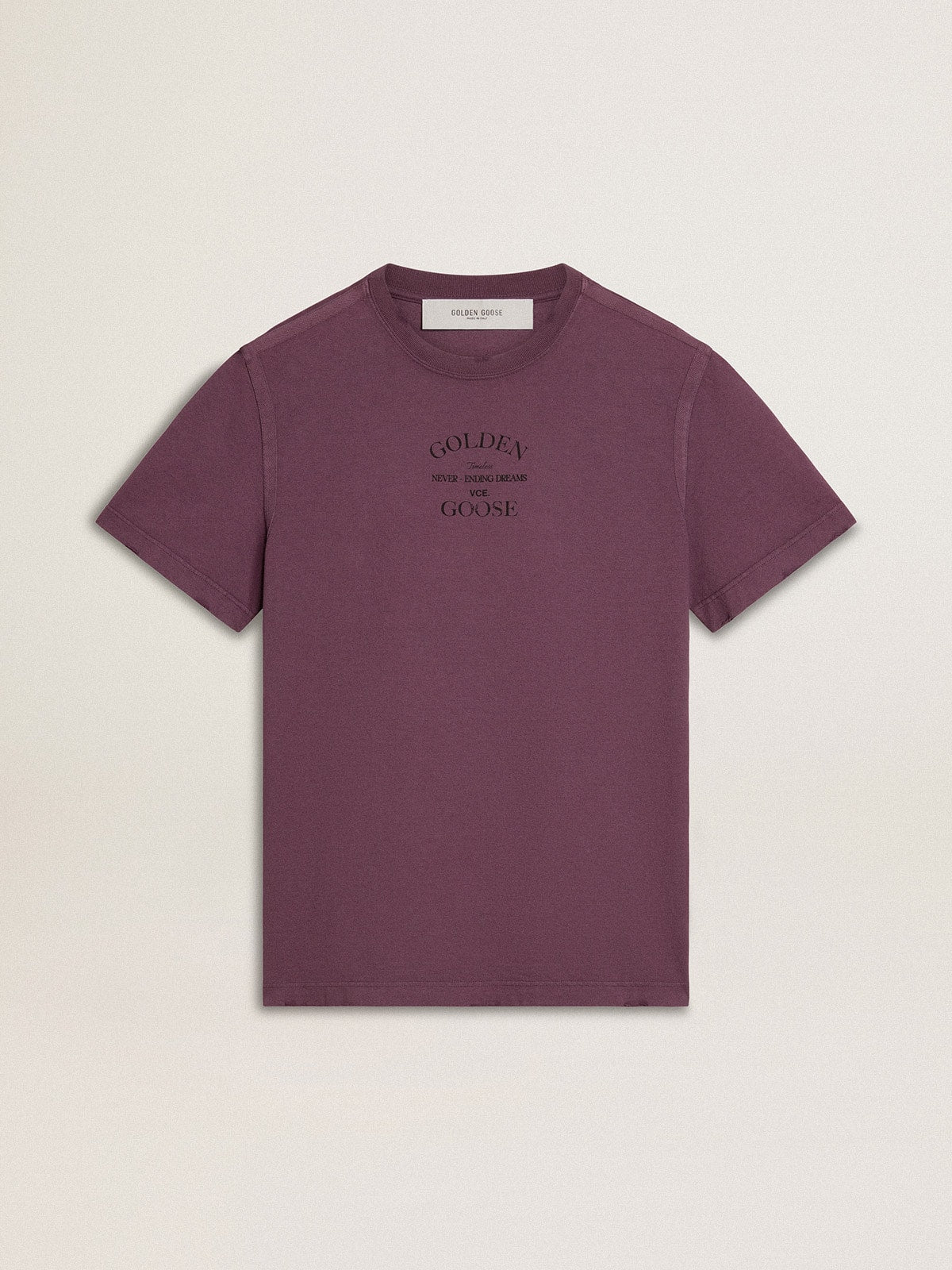 Men’s cotton T-shirt in worn purple with logo print - Golden Goose Men