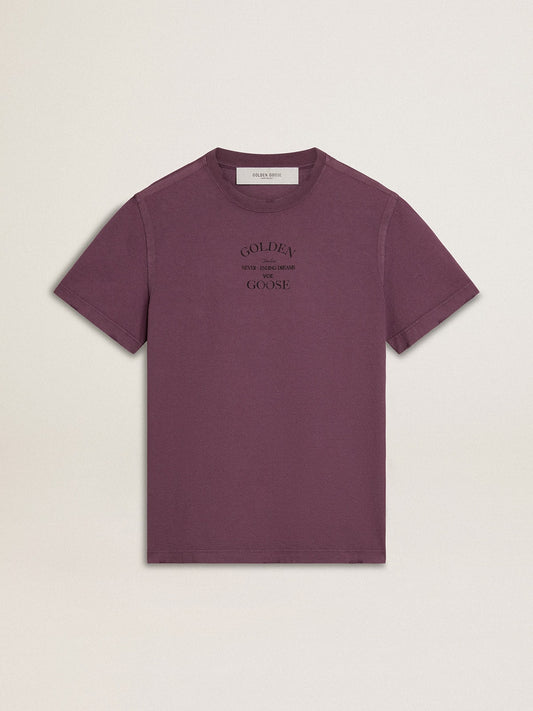 Men’s cotton T-shirt in worn purple with logo print - Golden Goose Men