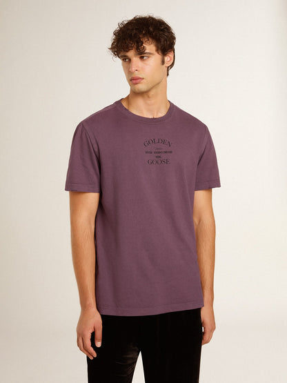Men’s cotton T-shirt in worn purple with logo print - Golden Goose Men