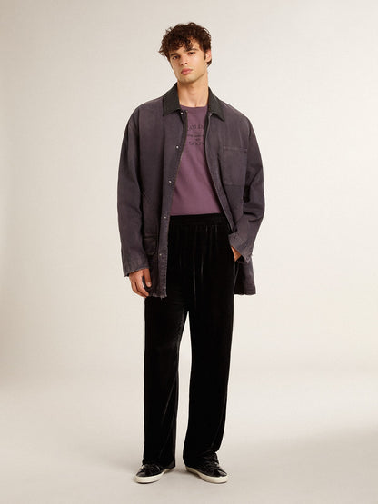 Men’s cotton T-shirt in worn purple with logo print - Golden Goose Men