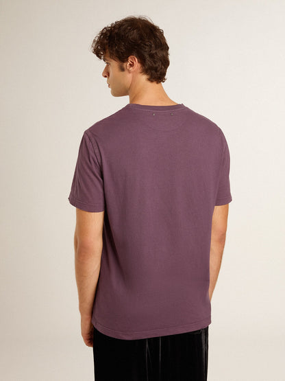 Men’s cotton T-shirt in worn purple with logo print - Golden Goose Men