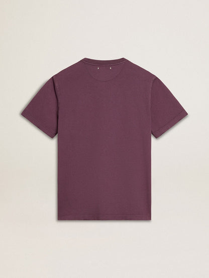 Men’s cotton T-shirt in worn purple with logo print - Golden Goose Men