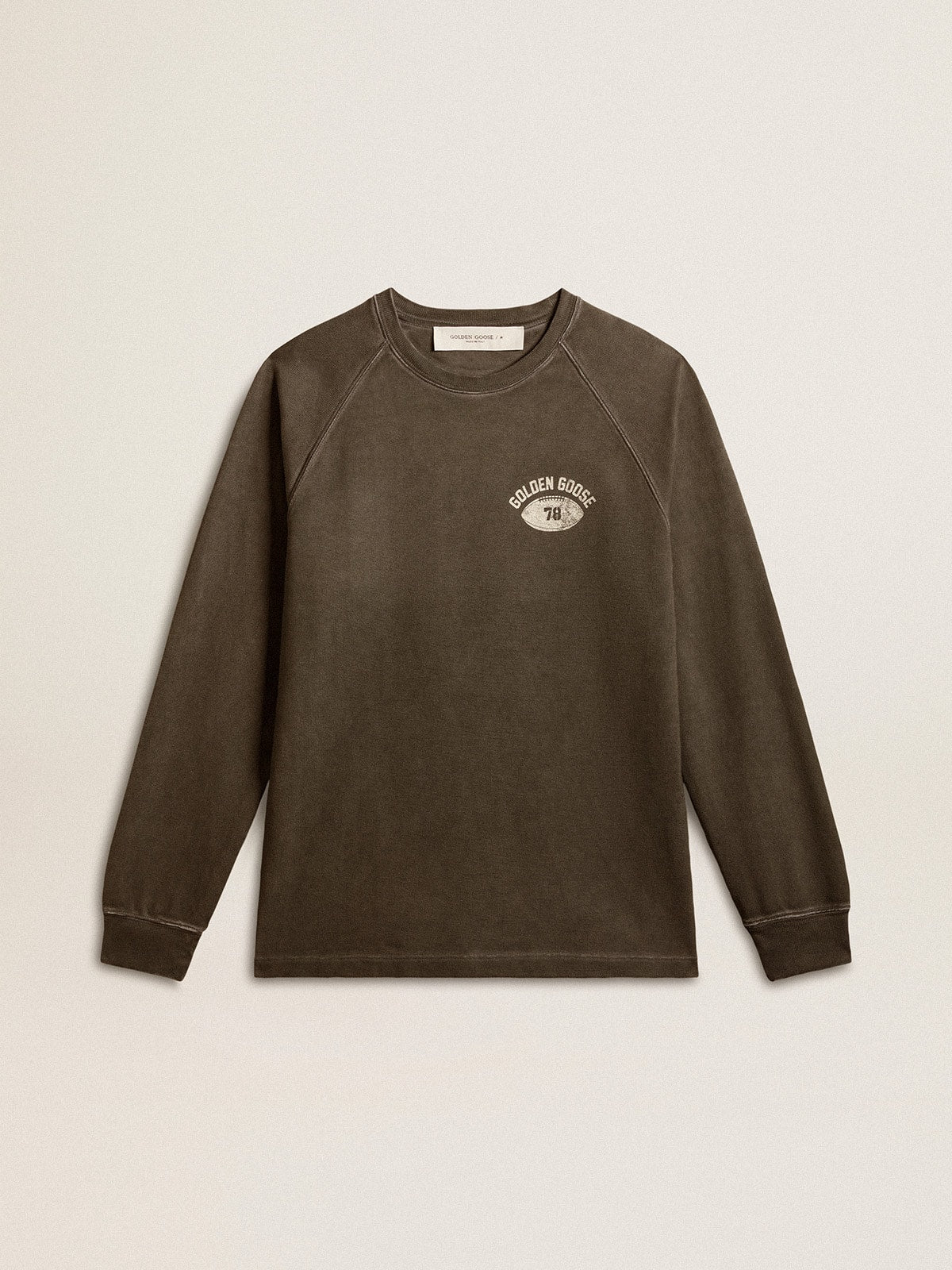 Men's long-sleeved T-shirt in anthracite gray cotton with logo on the back - Golden Goose Men