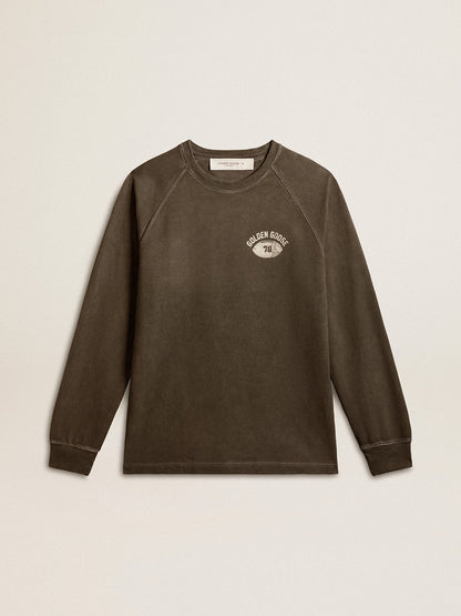Men's long-sleeved T-shirt in anthracite gray cotton with logo on the back - Golden Goose Men