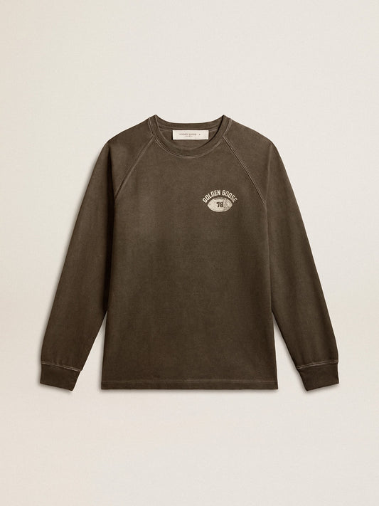 Men's long-sleeved T-shirt in anthracite gray cotton with logo on the back - Golden Goose Men