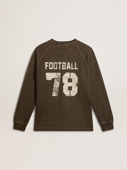 Men's long-sleeved T-shirt in anthracite gray cotton with logo on the back - Golden Goose Men