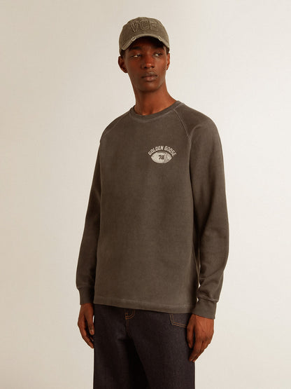 Men's long-sleeved T-shirt in anthracite gray cotton with logo on the back - Golden Goose Men
