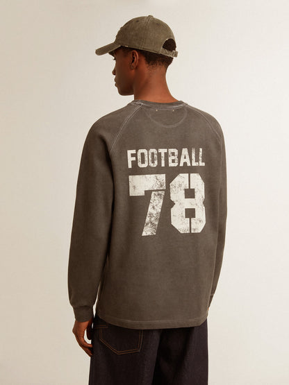 Men's long-sleeved T-shirt in anthracite gray cotton with logo on the back - Golden Goose Men