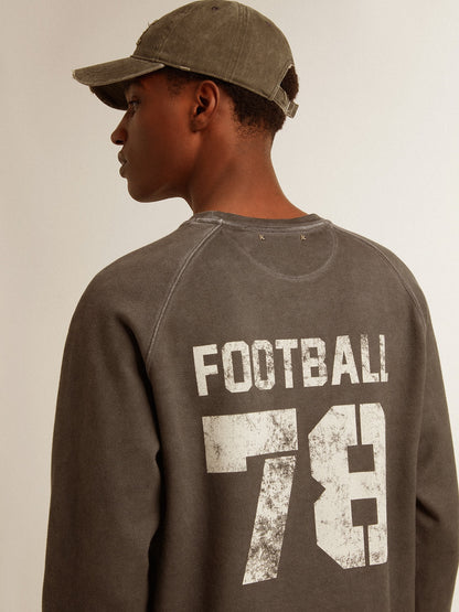 Men's long-sleeved T-shirt in anthracite gray cotton with logo on the back - Golden Goose Men