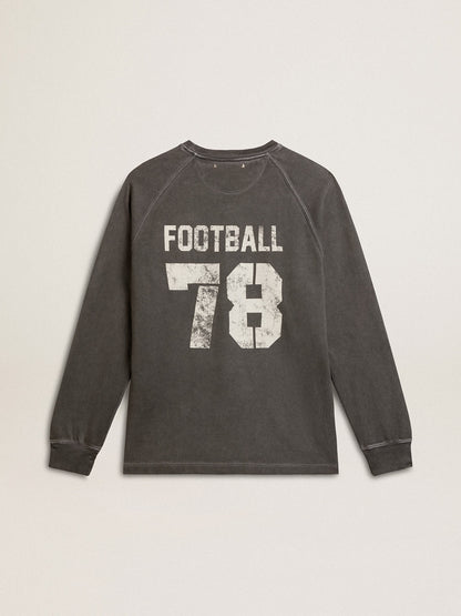 Men's long-sleeved T-shirt in anthracite gray cotton with logo on the back - Golden Goose Men