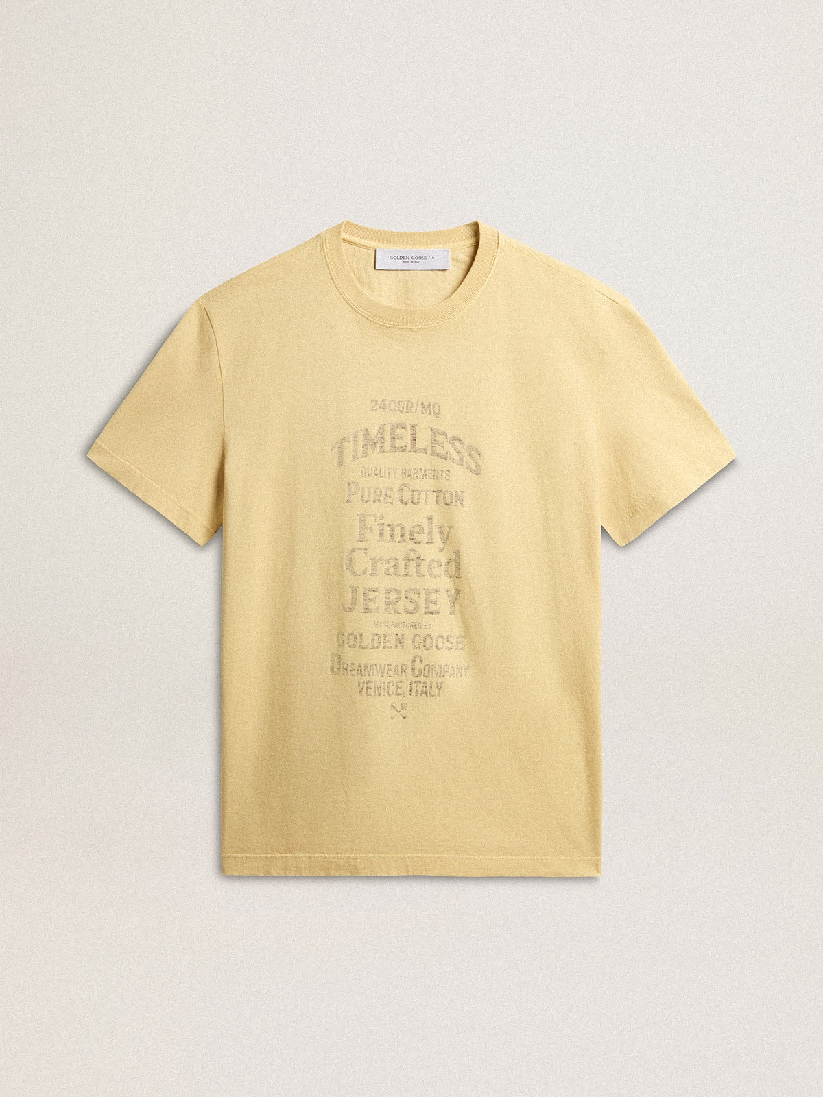 Men's cotton T-shirt in pale yellow with faded lettering - Golden Goose Men
