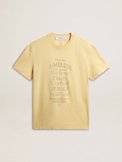 Men's cotton T-shirt in pale yellow with faded lettering - Golden Goose Men