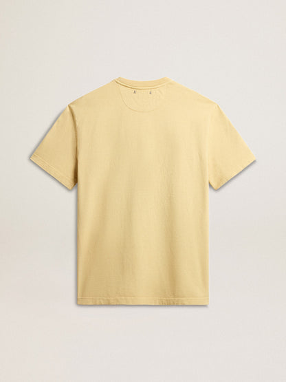 Men's cotton T-shirt in pale yellow with faded lettering - Golden Goose Men