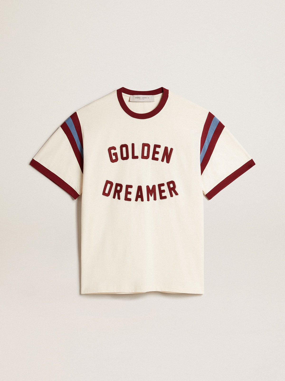 Men’s white T-shirt with burgundy lettering on the front - Golden Goose Men