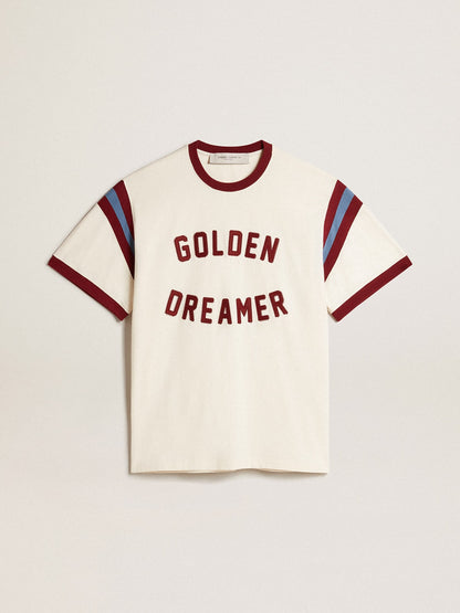 Men’s white T-shirt with burgundy lettering on the front - Golden Goose Men