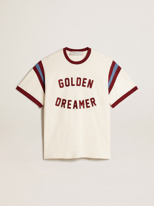 Men’s white T-shirt with burgundy lettering on the front - Golden Goose Men