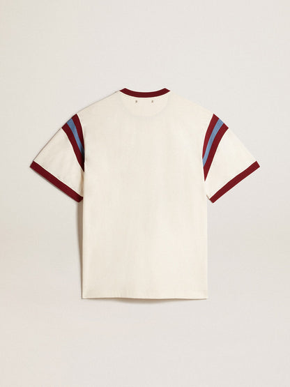 Men’s white T-shirt with burgundy lettering on the front - Golden Goose Men