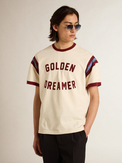 Men’s white T-shirt with burgundy lettering on the front - Golden Goose Men