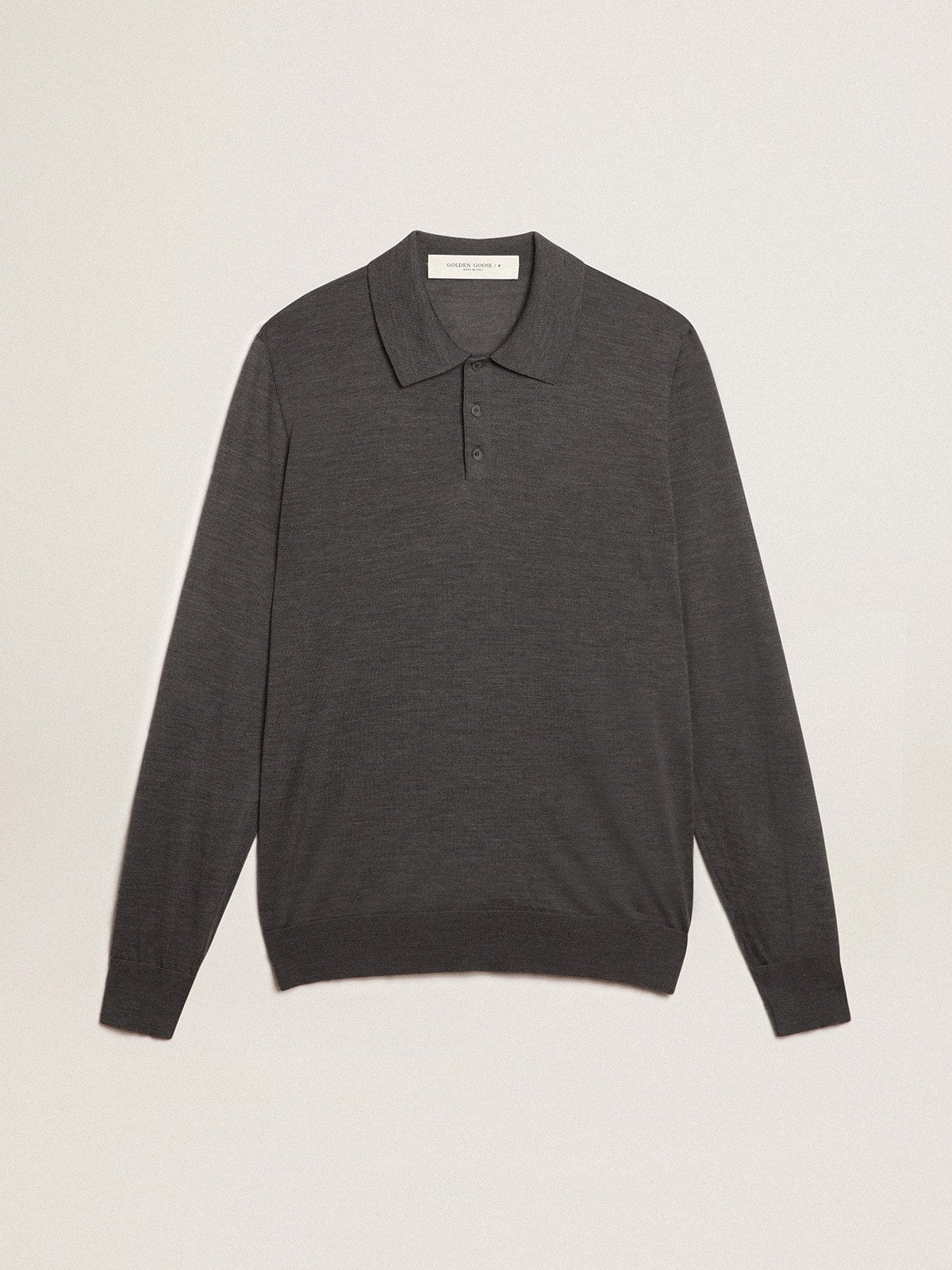 Men’s long-sleeved polo shirt in gray merino wool - Golden Goose Men