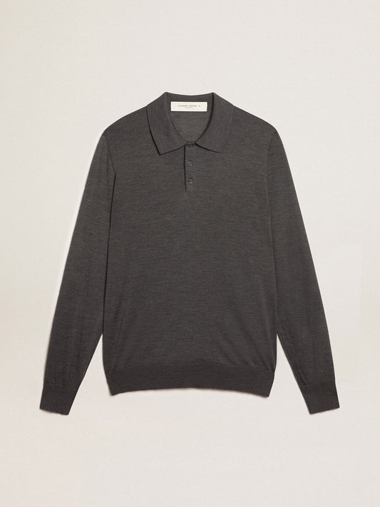 Men’s long-sleeved polo shirt in gray merino wool - Golden Goose Men