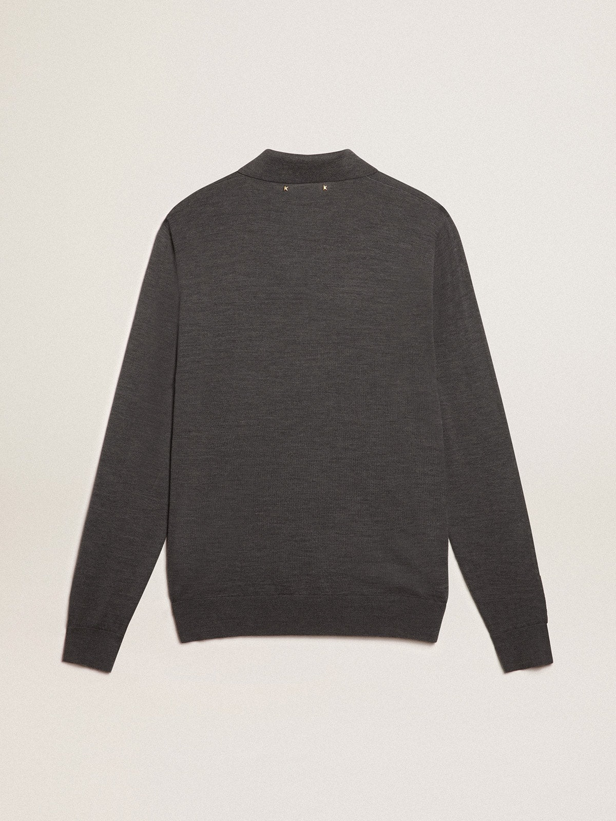 Men’s long-sleeved polo shirt in gray merino wool - Golden Goose Men