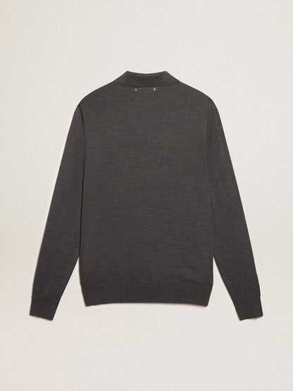 Men’s long-sleeved polo shirt in gray merino wool - Golden Goose Men