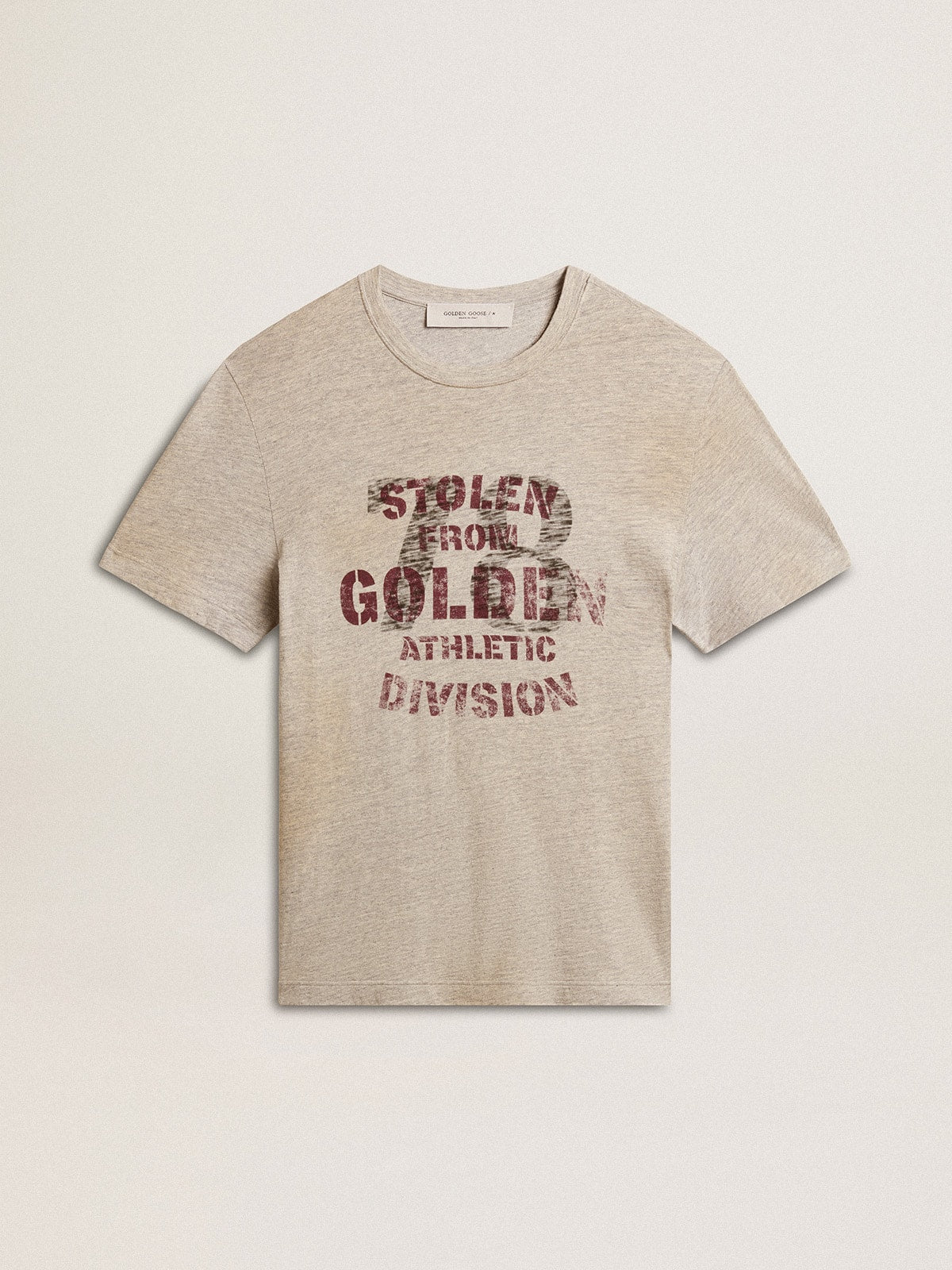 Men's gray cotton T-shirt with vintage print on the front - Golden Goose Men
