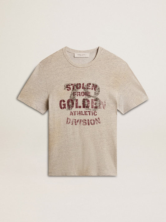 Men's gray cotton T-shirt with vintage print on the front - Golden Goose Men
