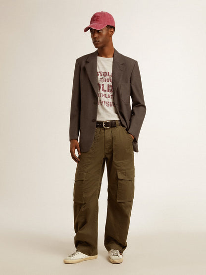 Men's gray cotton T-shirt with vintage print on the front - Golden Goose Men